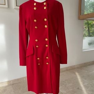 Vintage Escada mid length military style dress in red